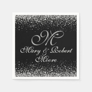 Elegant Silver Glitter on Black Napkin