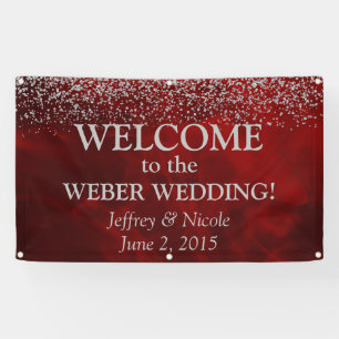 Elegant Silver Glitter on Red Wedding Banner