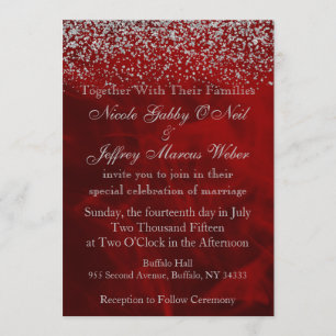 Elegant Silver Glitter on Red Wedding Invitation