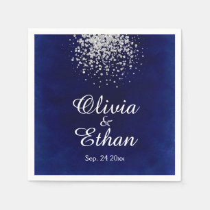 Elegant Silver Glitter on Royal Blue Napkin