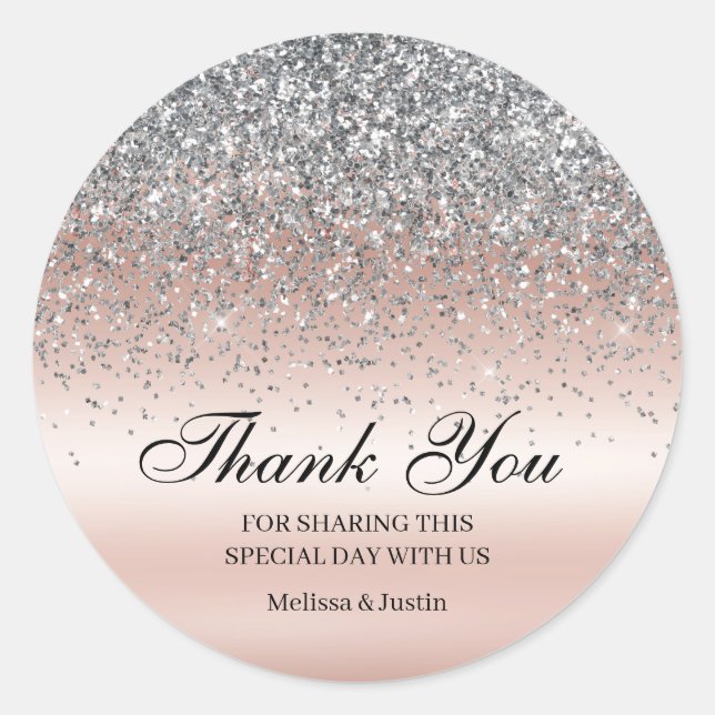 Elegant Silver Glitter Pink Wedding Classic Round Sticker (Front)