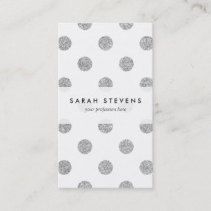 Elegant Silver Glitter Polka Dots Pattern Business Card