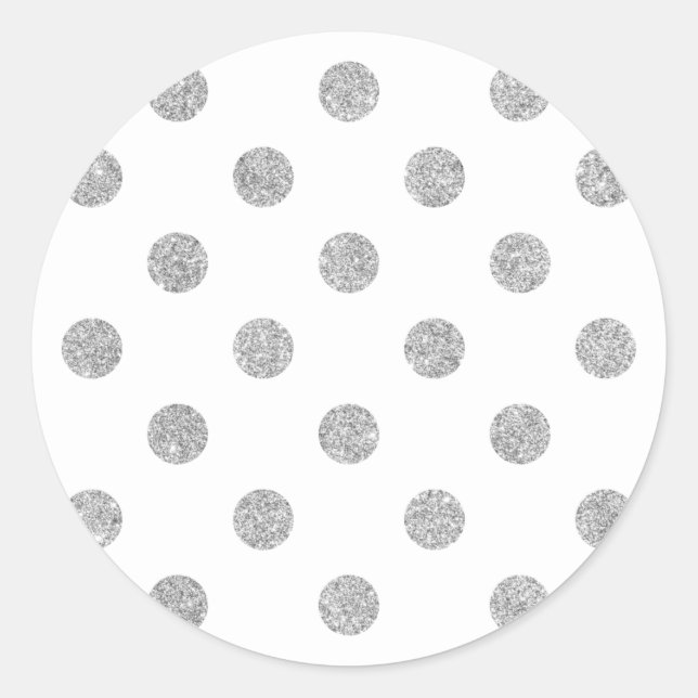 Elegant Silver Glitter Polka Dots Pattern Classic Round Sticker (Front)