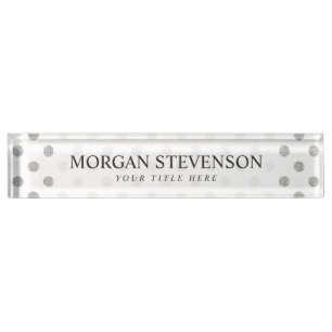 Elegant Silver Glitter Polka Dots Pattern Nameplate