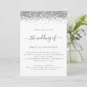 Elegant Silver Glitter QR code Wedding Invitation