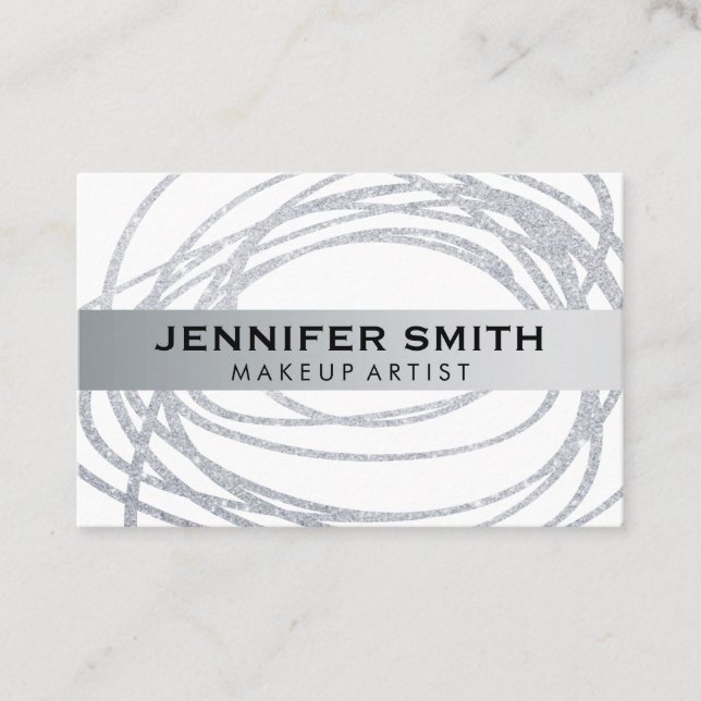 Elegant Silver Glitter Scribble Business Card (Front)