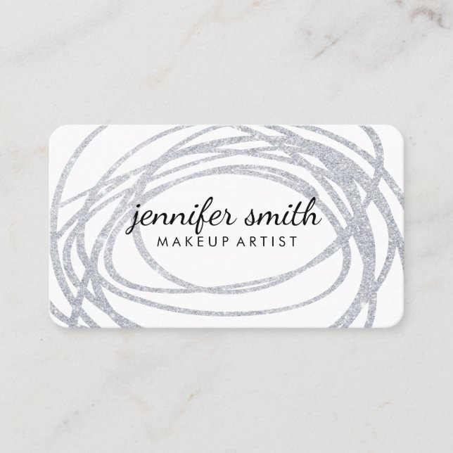 Elegant Silver Glitter Scribble Business Card (Front)