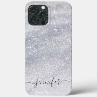 Elegant Silver Glitter Script | Custom Name iPhone 13 Pro Max Case