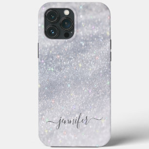 Elegant Silver Glitter Script Custom Name iPhone 13 Pro Max Case