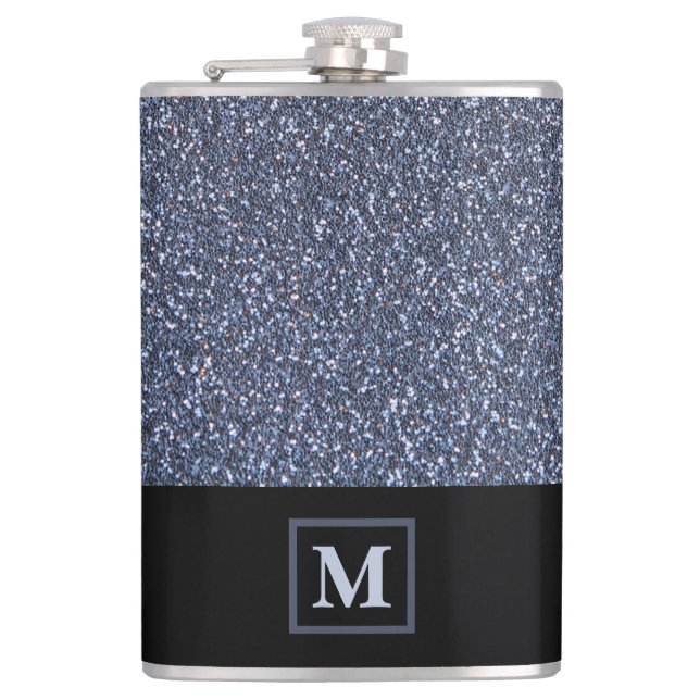 Elegant Silver Glitter Simulated Monogram Gift Men Hip Flask (Front)