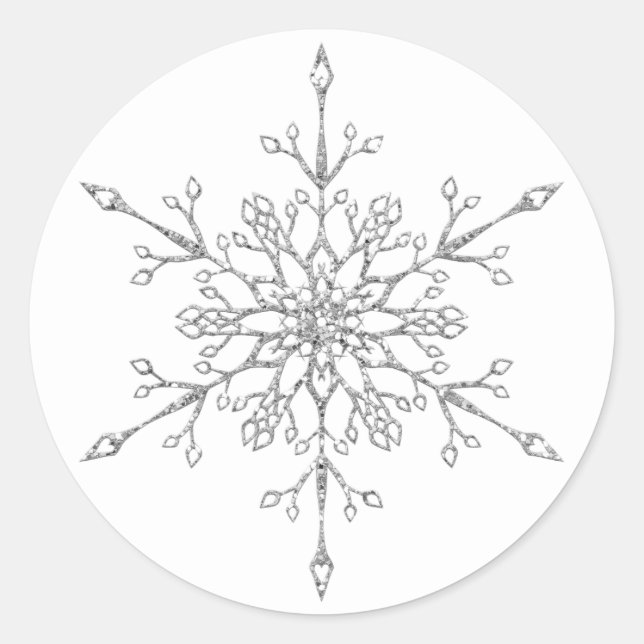 Elegant Silver Glitter Snowflake Christmas Classic Round Sticker (Front)