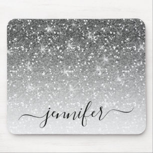 Elegant Silver Glitter Sparkle Your Name Mouse Pad