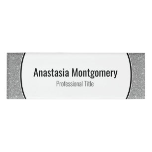 Elegant Silver Glitter Sparkles  Black Text Name Tag