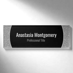 Elegant Silver Glitter Sparkles  White Text Name Tag