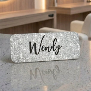 Elegant Silver Glitter Staff Name Tag
