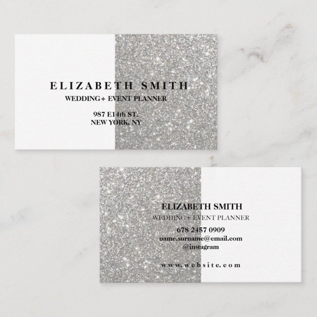 Elegant Silver Glitter Texture Business Card  (Front/Back)