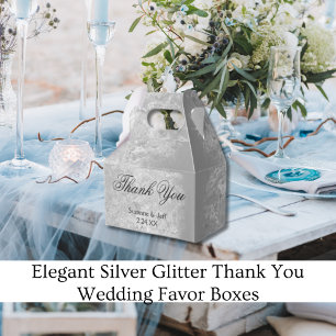 Elegant Silver Glitter Thank You Wedding Favor Box