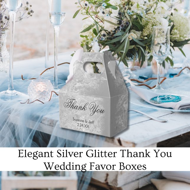 Elegant Silver Glitter Thank You Wedding Favor Box (Elegant Silver Glitter Thank You Wedding Favor Box)