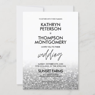 Elegant Silver Glitter Trendy Wedding Invitation