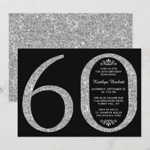 Elegant Silver Glitter Typography 60th Birthday Invitation
