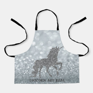 Elegant Silver Glitter Unicorn , Bokeh Apron