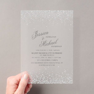 Elegant Silver Glitter Wedding Acrylic Invitations