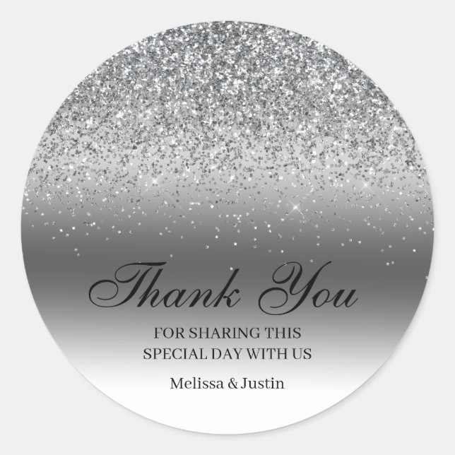 Elegant Silver Glitter Wedding Classic Round Sticker (Front)