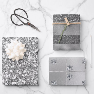Elegant Silver Glitter Wrapping Paper Sheets