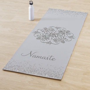 Elegant Silver Glittery Gem Yoga Mat