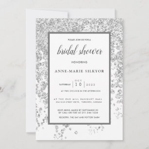 Elegant Silver Glittery Sparkling Bridal Shower Invitation