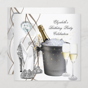 Elegant Silver Gold Champagne High Heels Party Invitation
