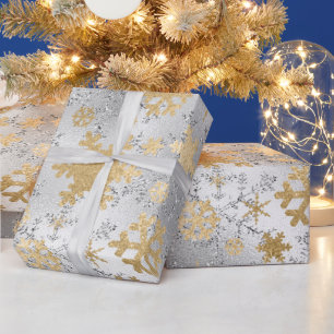 Elegant Silver Gold Christmas Snowflake Pattern Wrapping Paper