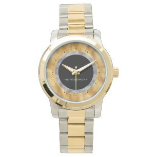 Elegant Silver Gold Foil Black Personalized Watch