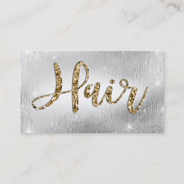 Elegant Silver / Gold Glam Hairstylist Appointment Card (Front)