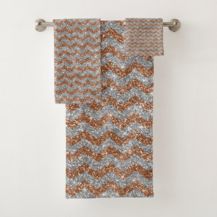 Elegant Silver Gold Glitter Chevron Zig Zag Design Bath Towel Set