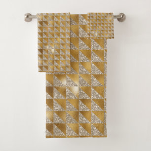 Elegant Silver Gold Glitter Geometric Pattern Chic Bath Towel Set