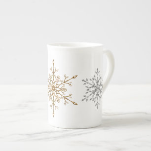 Elegant Silver & Gold Glitter Holiday Snowflakes Bone China Mug