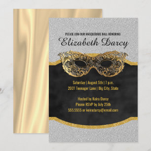 Elegant Silver Gold Glitter Masquerade Party Fancy Invitation