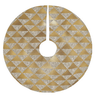 Elegant Silver Gold Glitter Triangle Pattern Chic Brushed Polyester Tree Skirt