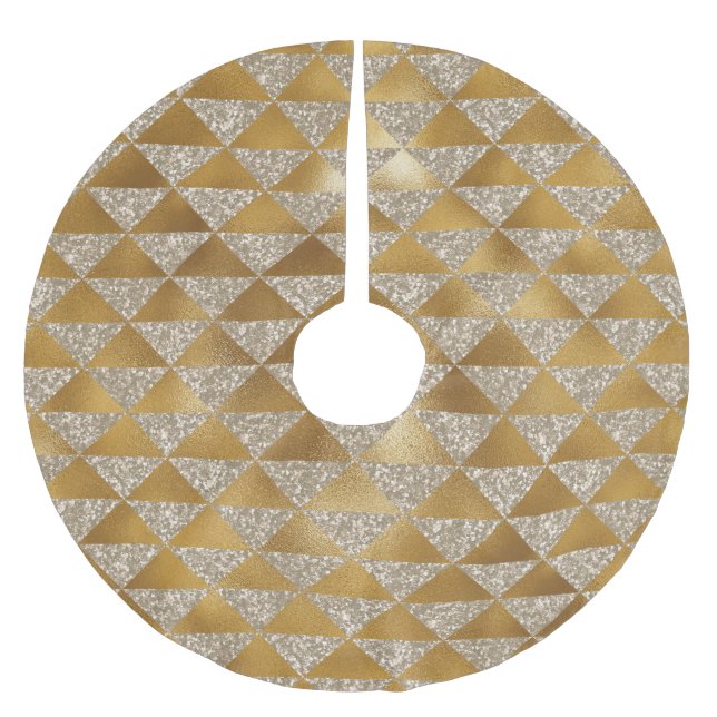 Elegant Silver Gold Glitter Triangle Pattern Chic Brushed Polyester Tree Skirt (Front)