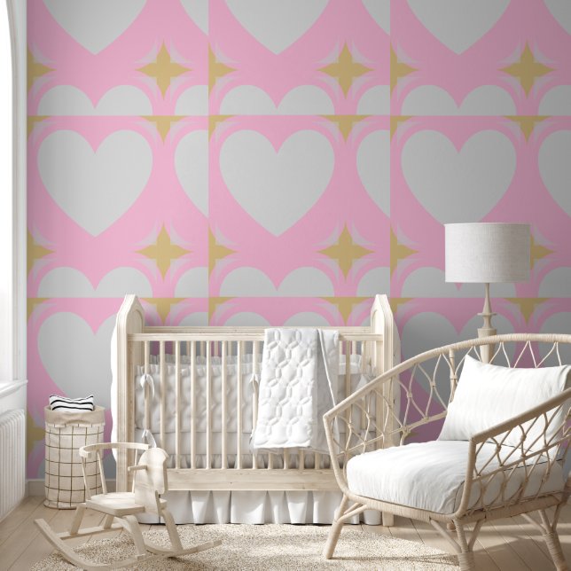 Elegant Silver Gold Heart & Half Stars Grey Pink Wallpaper (Kids)