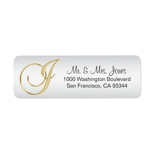 Elegant Silver Gold Monogram Letter 'J' Return Return Address Label