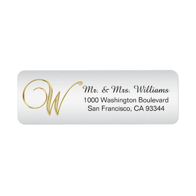 Elegant Silver Gold Monogram Letter 'W' Return (Front)