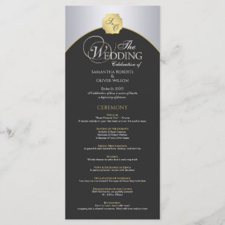 Elegant Silver  Gold Monogram Wedding Program