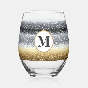 Elegant Silver Gold Personalized Monogram Stemless Wine Glass