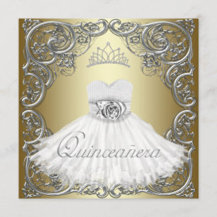 Elegant Silver Gold Quinceanera Invitations