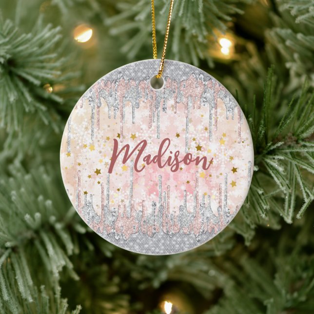 Elegant silver gold rose dripping glitter ceramic ornament (Tree)