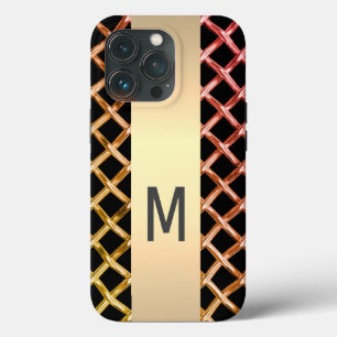 Elegant Silver Gold Steel Metallic monogrammed iPhone 13 Pro Case