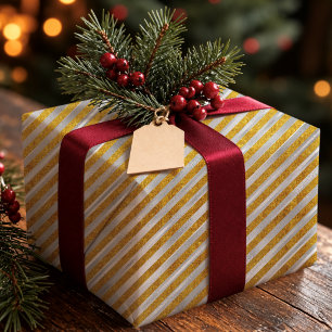 Elegant Silver Gold Striped Merry Christmas Wrapping Paper