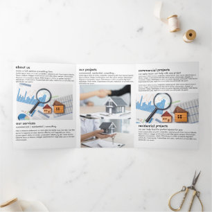 Elegant Silver & Golden Home Repair Real Estate  Tri-Fold Card